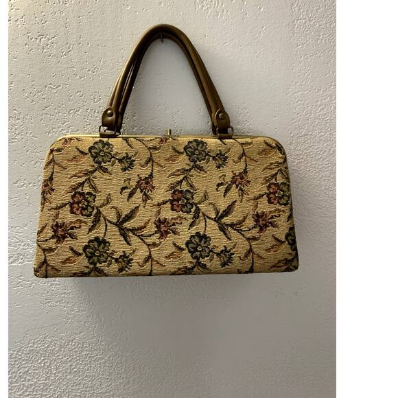 Vintage Tapestry Floral Satchel Kiss lock Handbag -Needlepoint - Picture 4 of 14
